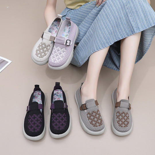 Damen Komfortable Slip-On Freizeitschuhe mit modischem Riemen EB