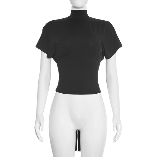Damen Cropped Oberteil mit hochgeschlossenem Kragen und voluminösen Ärmeln EB