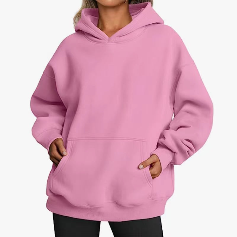 Damen nan Longline-Oversize Hoodie mit tiefer Schulter, verstärkter Kängurutasche und geripptem Saum EB