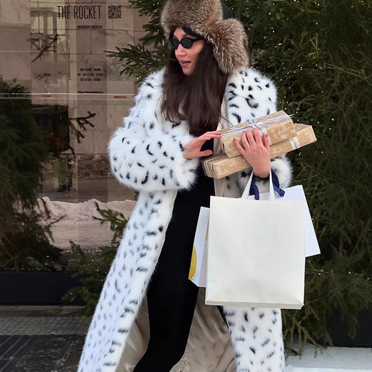 Damen luxuriöse Kunstfelljacke mit auffälligem Tiermotiv EB