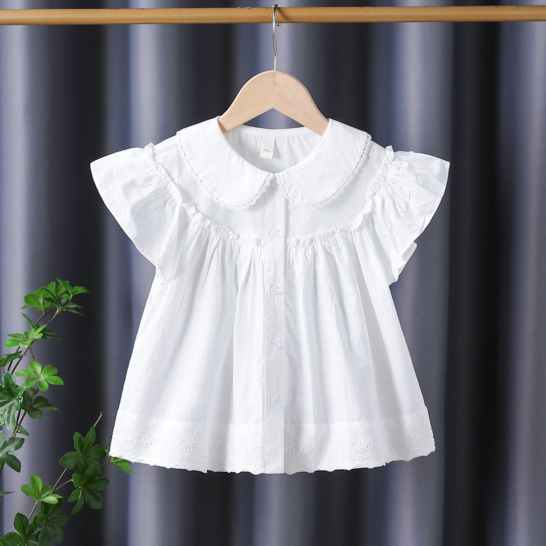 Mädchen Bluse mit eleganten Rüschenärmeln und klassischem Kragen EB