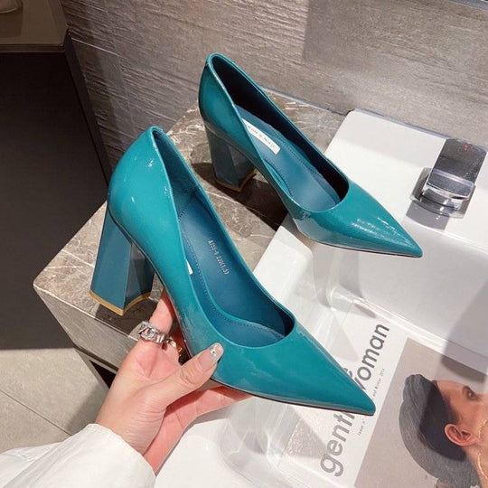 Damen spitze High Heels mit Blockabsatz EB