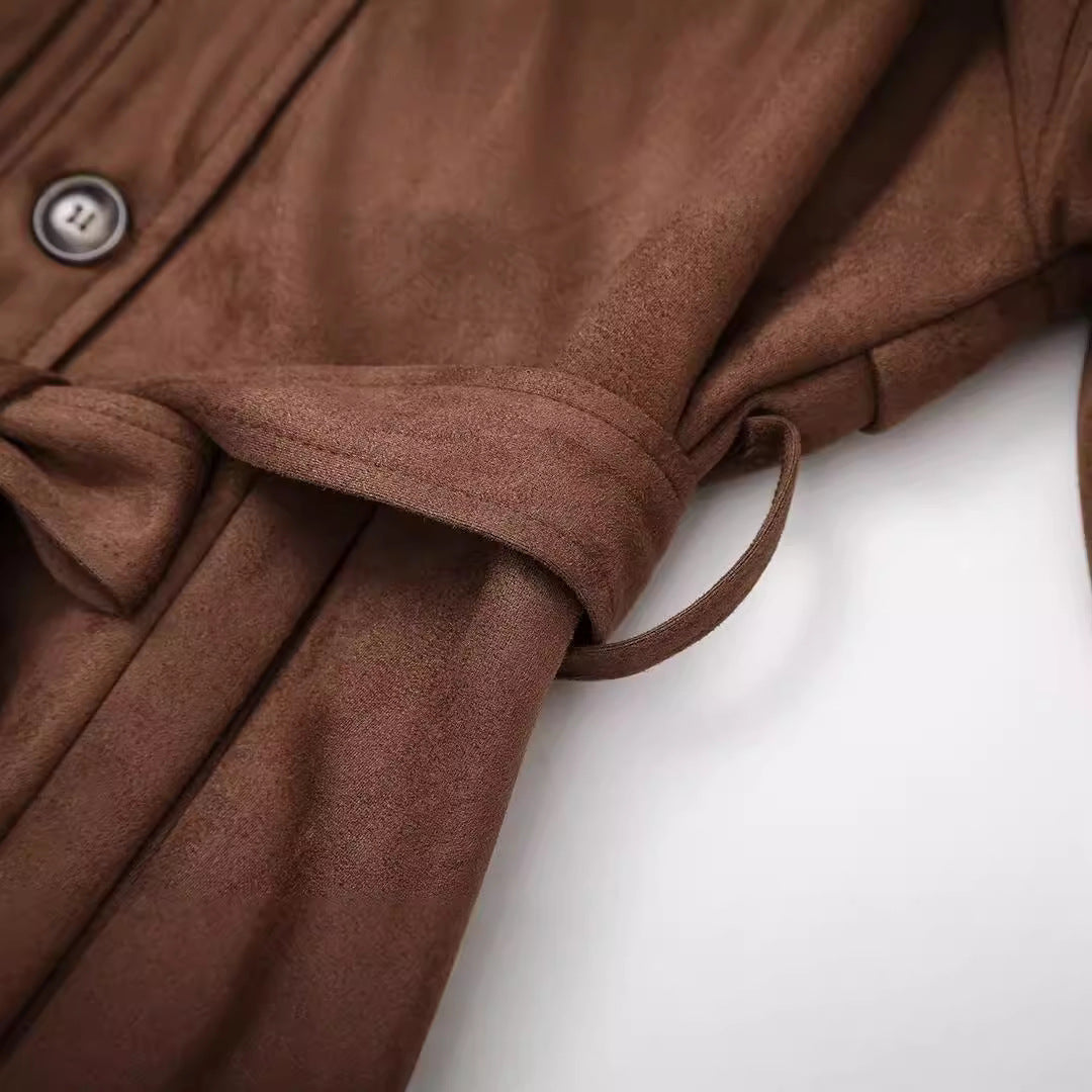Damen elegante Suede Trenchcoat EB