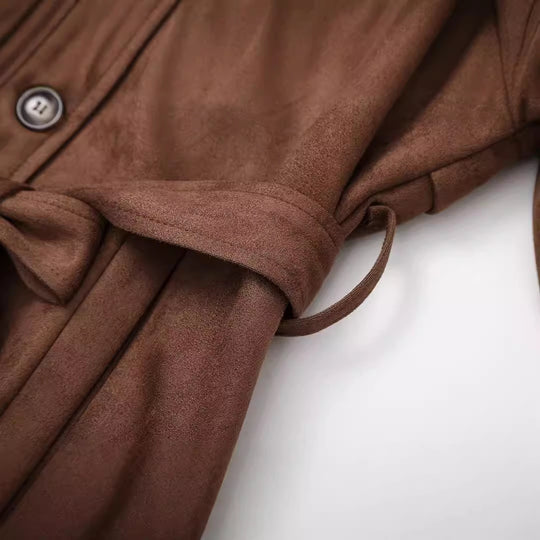 Damen elegante Suede Trenchcoat EB