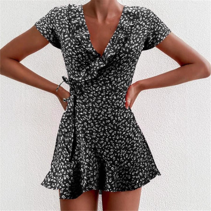 Damen Verspieltes Sommerkleid mit Rüschendetails und floralen Mustern EB
