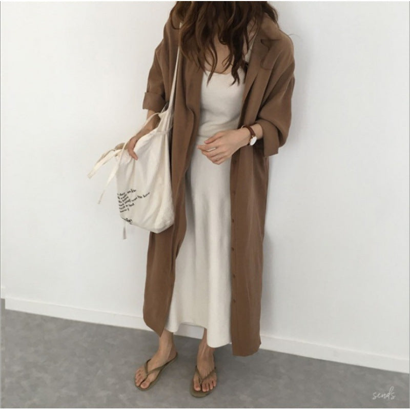 Damen Hemdblusenkleid mit Bindegürtel und lässigen Dreiviertelärmeln EB