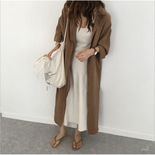 Damen Hemdblusenkleid mit Bindegürtel und lässigen Dreiviertelärmeln EB