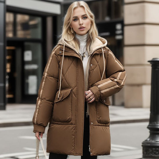 Damen gesteppte Winterjacke mit abnehmbarer Kapuze EB