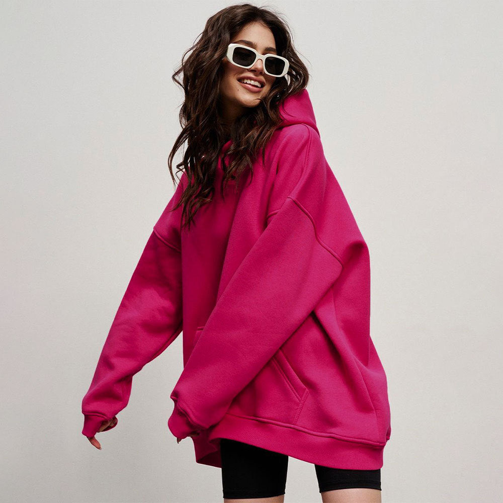 Damen Bequemer oversized Kapuzenpullover mit Kängurutasche EB