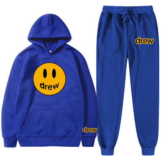 Unisex nan zweiteiliges Lounge-Set aus French-Terry mit Smiley-Print Kapuzenpullover und tapered Jogginghose EB