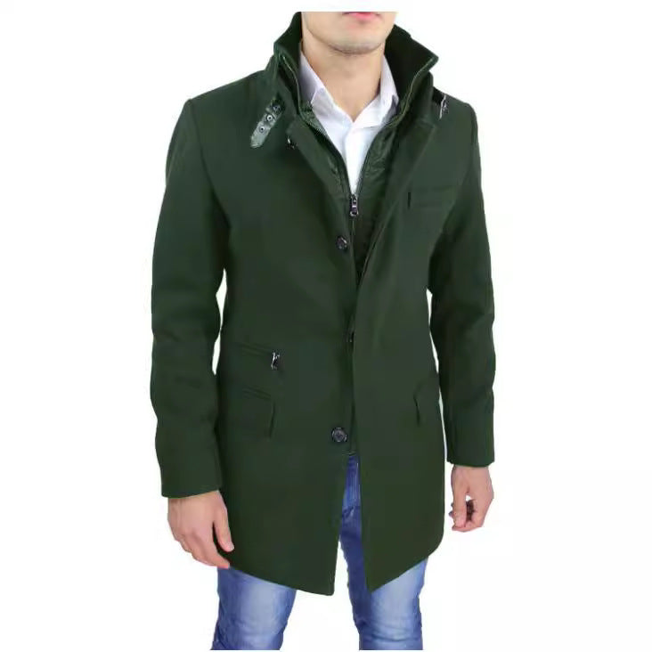 Herren modischer Wollmantel mit hohem Kragen und praktischen Details EB