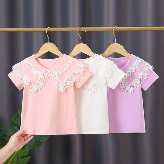 Damen T-Shirt mit Spitzenkragen EB