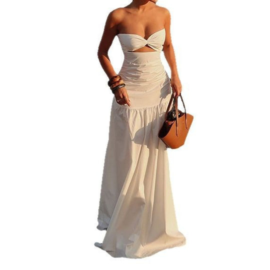 Damen Trägerloses Maxi Kleid mit dekorativem Cut-Out und elegantem Faltenwurf EB