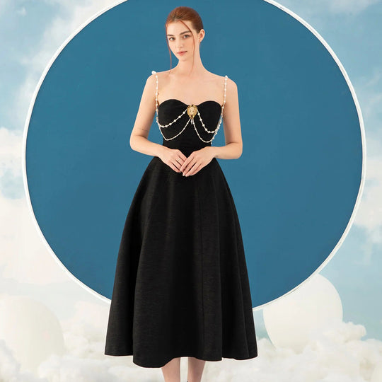 Damen Elegantes Vintage-Kleid mit Perlenverzierung EB