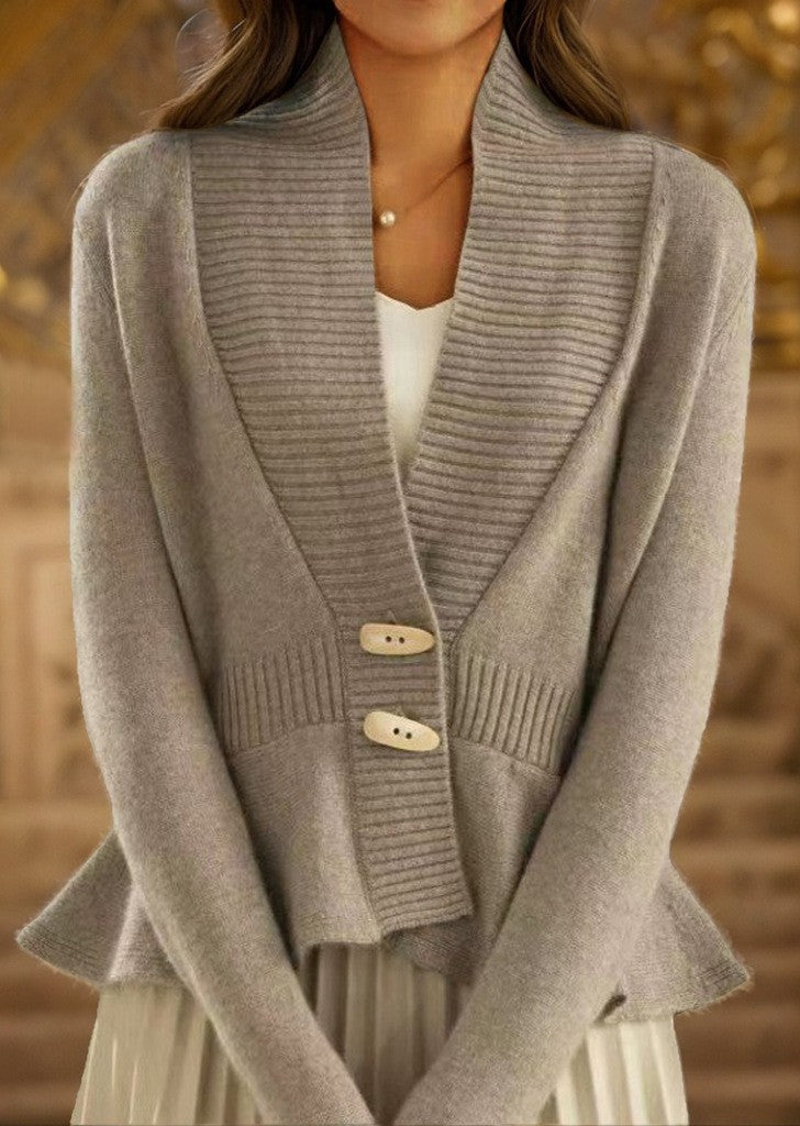 Damen nan kuscheliger Strickcardigan mit Schalkragen, gerippter Blende und schmalem Schößchen EB