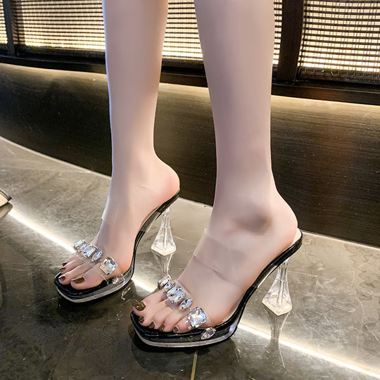 Damen transparente High Heels mit luxuriösem Blockabsatz EB