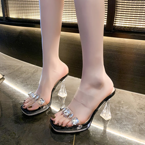 Damen transparente High Heels mit luxuriösem Blockabsatz EB