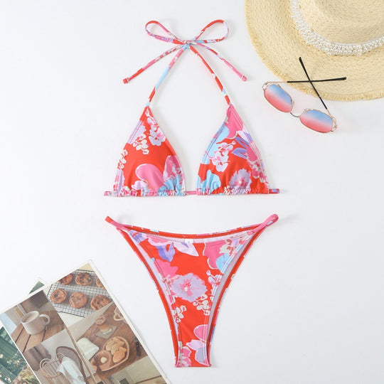 Damen Triangel-Bikini mit verspieltem floralem Design und verstellbaren Trägern EB