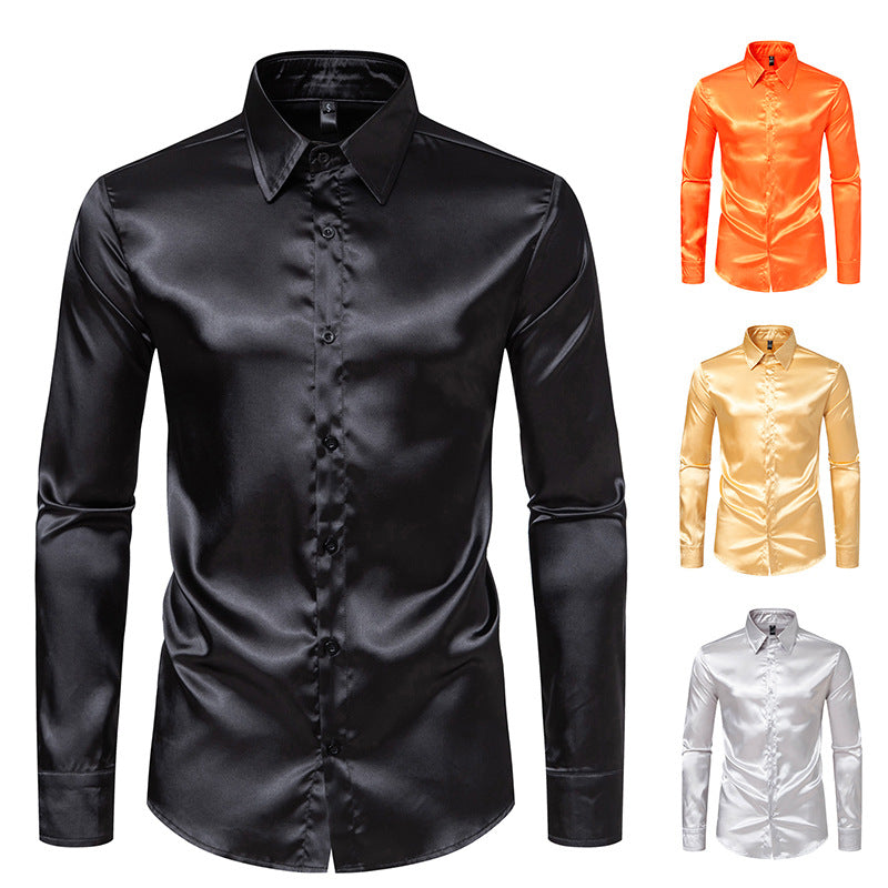 Herren Elegantes Satin-Hemd mit glänzender Oberfläche und modernem Schnitt EB