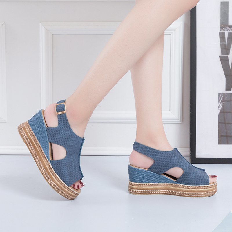 Damen Elegante Keil-Sandalen mit offenem Zehenbereich und verstellbarem Riemen EB