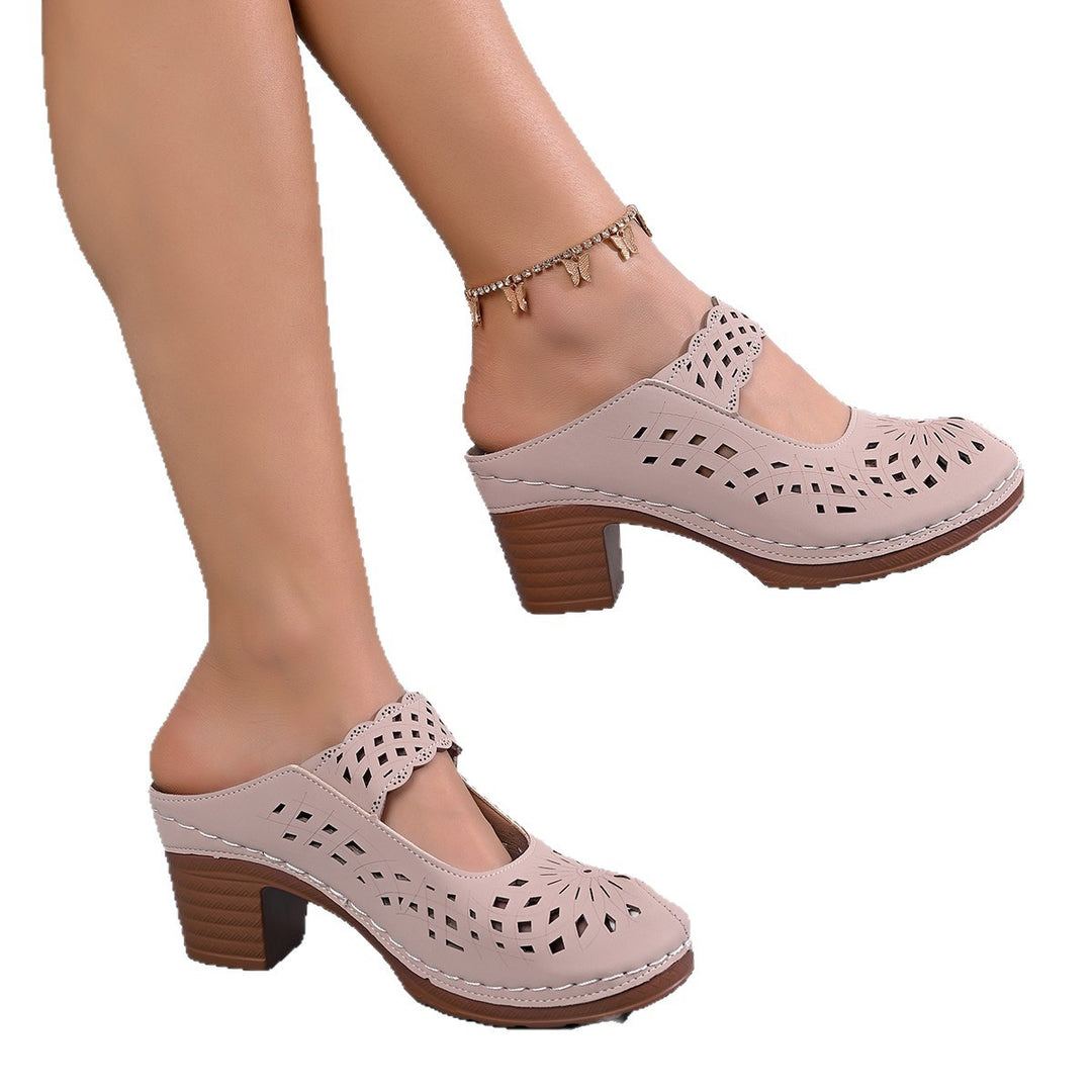 Damen modische Badesandalen mit luftiger Schnittführung und elegantem Blockabsatz EB
