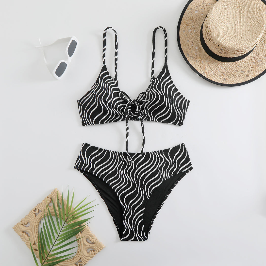Damen Zweiteiliger Bikini mit verspieltem Wellenmuster EB
