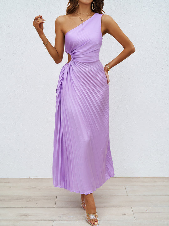 Damen Plissiertes Maxikleid mit asymmetrischem Schnitt und eleganter Drapierung EB