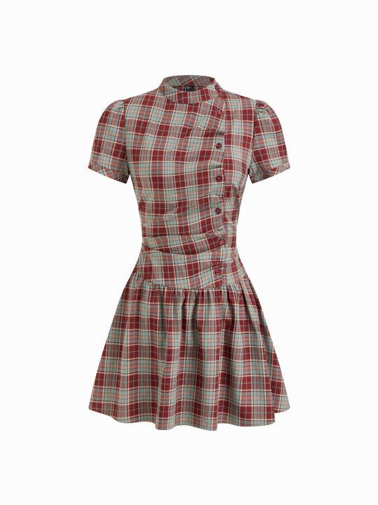 Damen Karo Kurzarmkleid EB