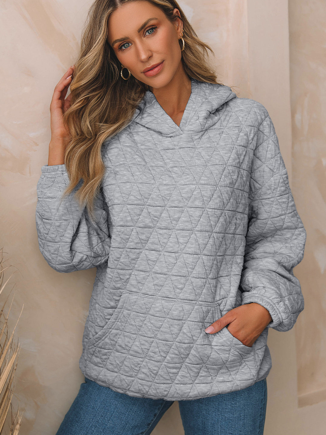 Damen Kapuzenpullover mit strukturiertem Steppmuster und praktischen Taschen EB