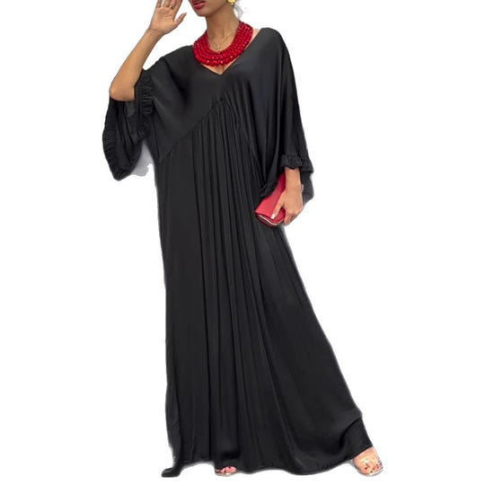 Damen Maxi-Kleid mit weit geschnittenem Design und elegantem V-Ausschnitt EB