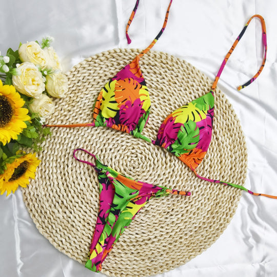 Damen Triangel-Bikini-Set mit fröhlichem Kirschmuster und verstellbaren Trägern EB