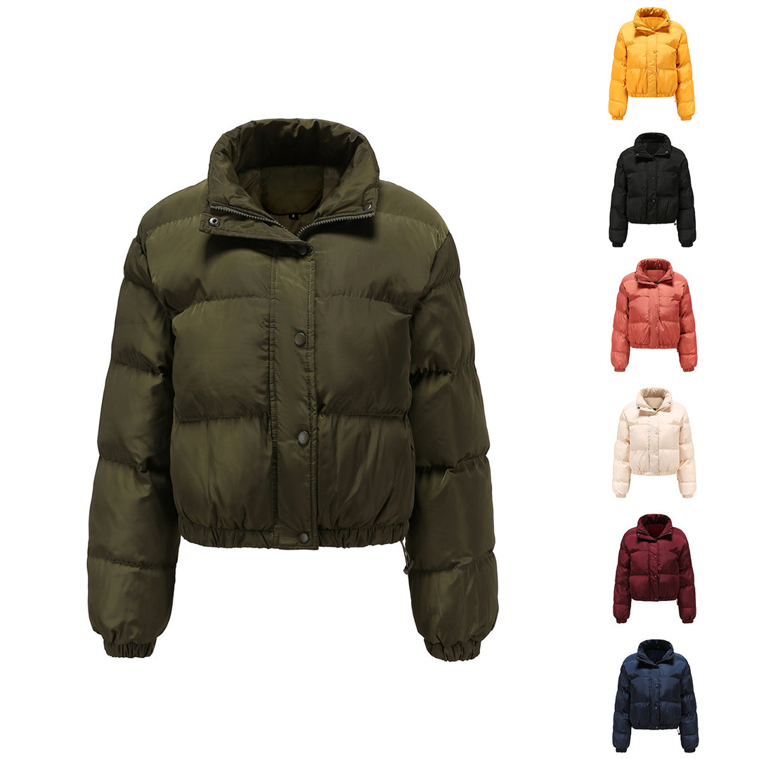 Damen nan kurze gesteppte Winterjacke mit Stehkragen und Kordelzug EB