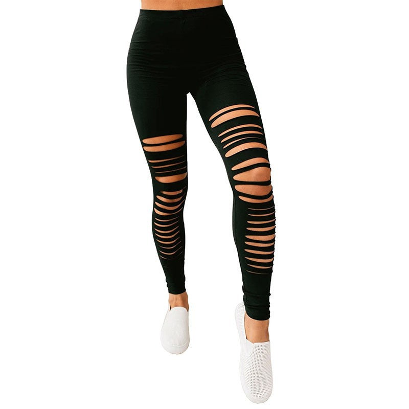 Damen Sportliche Leggings mit modischem Riss-Design EB