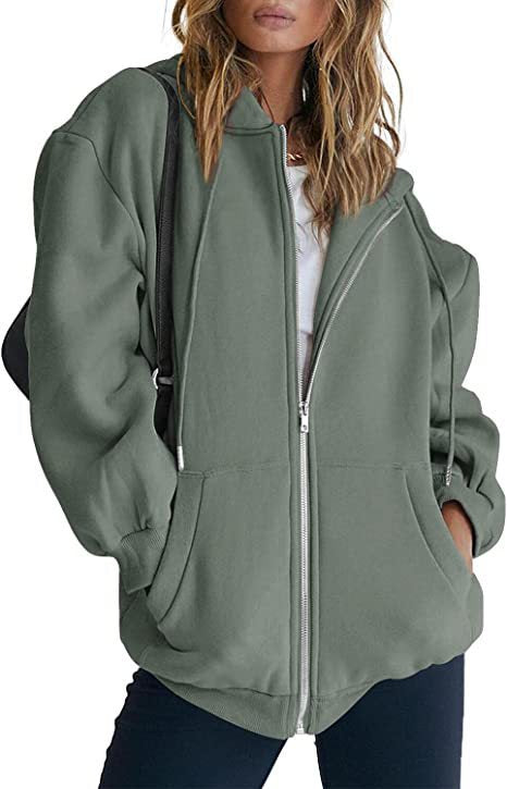 Damen nan übergroße Kapuzenjacke mit durchgehendem Reißverschluss und Kängurutaschen EB