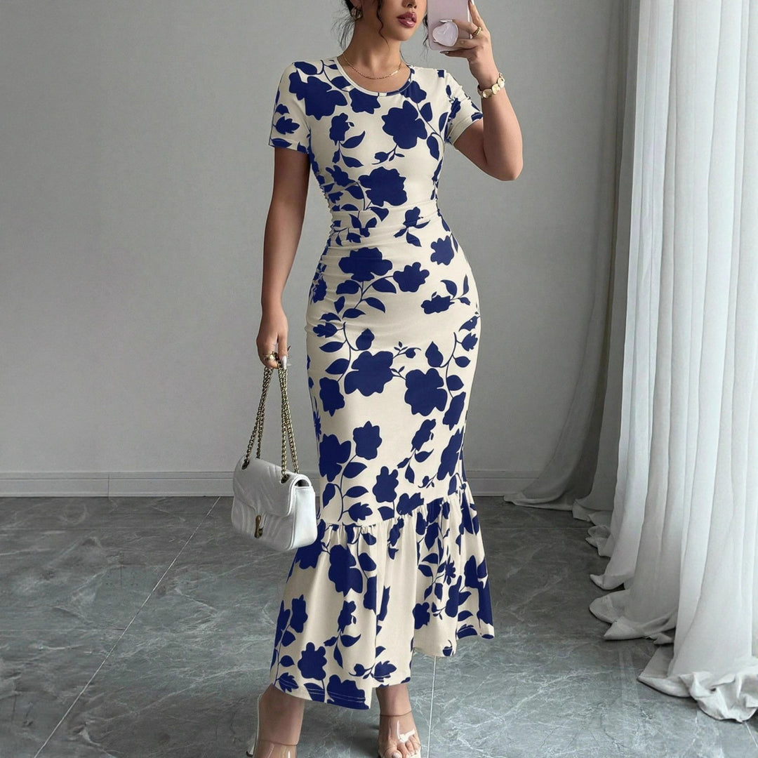 Damen Elegantes figurbetontes Kleid mit Rüschen-Saum und floralem Muster EB