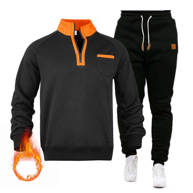Herren Sweatshirt und Jogginghose Set mit modernem Stehkragen und praktischer Brusttasche EB