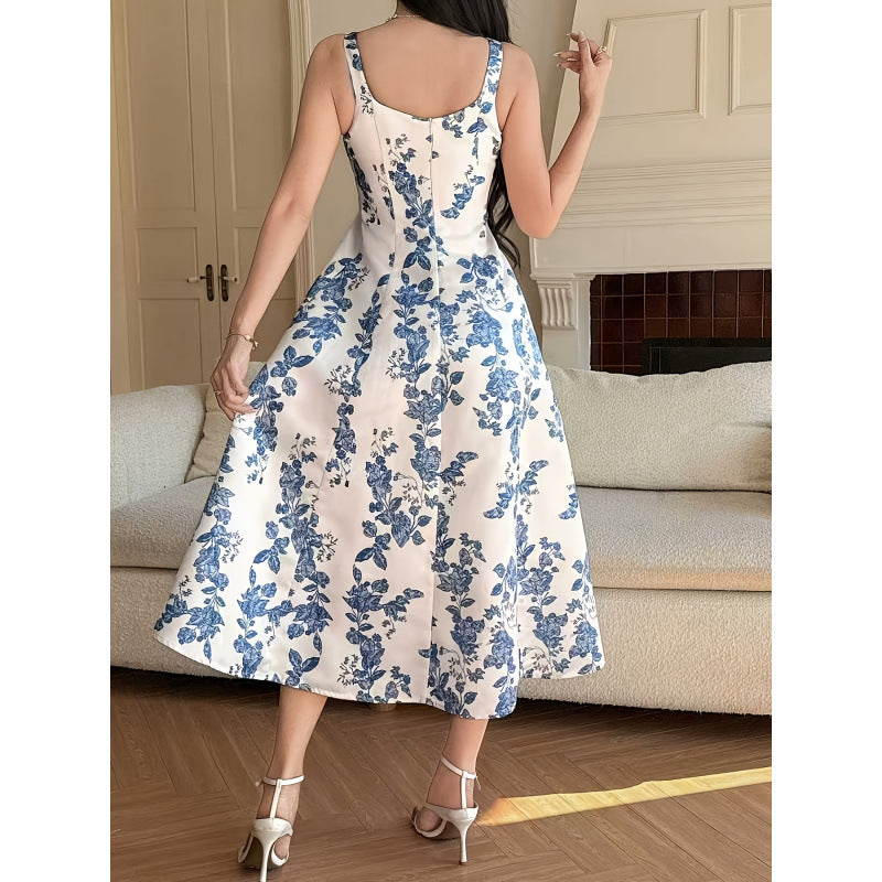 Damen Maxikleid mit romantischem floralem Druck und schmalen Spaghetti-Trägern EB
