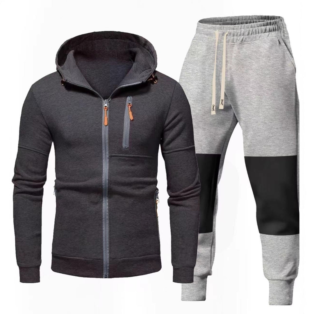 Herren Sportliches Hoodie- und Jogginghose-Set mit Funktionalen Reißverschlusstaschen EB