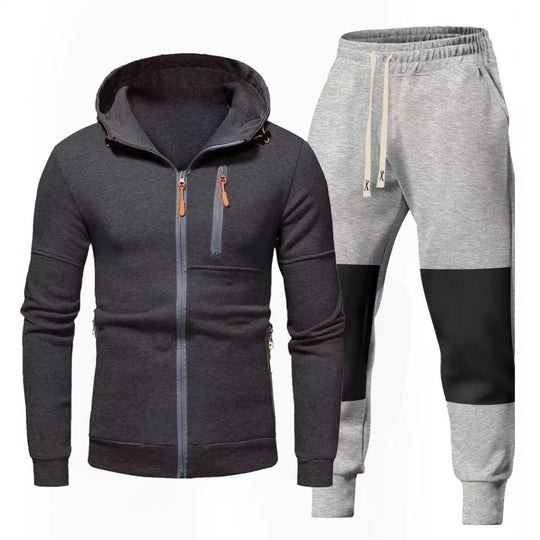 Herren Sportliches Hoodie- und Jogginghose-Set mit Funktionalen Reißverschlusstaschen EB