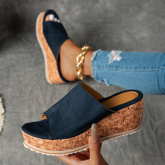 Damen Wedge-Pantoletten mit wildem Leopardenmuster und komfortabler Korksohle EB