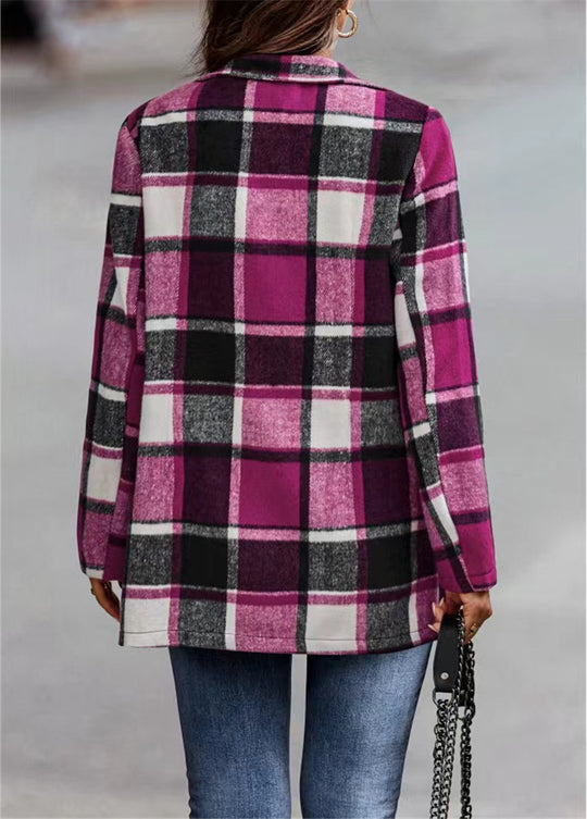 Damen trendige Wolljacke mit Karomuster EB
