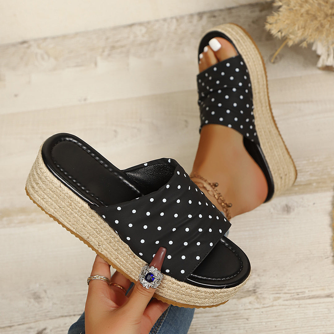 Damen Wedge-Pantoletten mit gepunktetem Design und flexiblem Fußbett EB