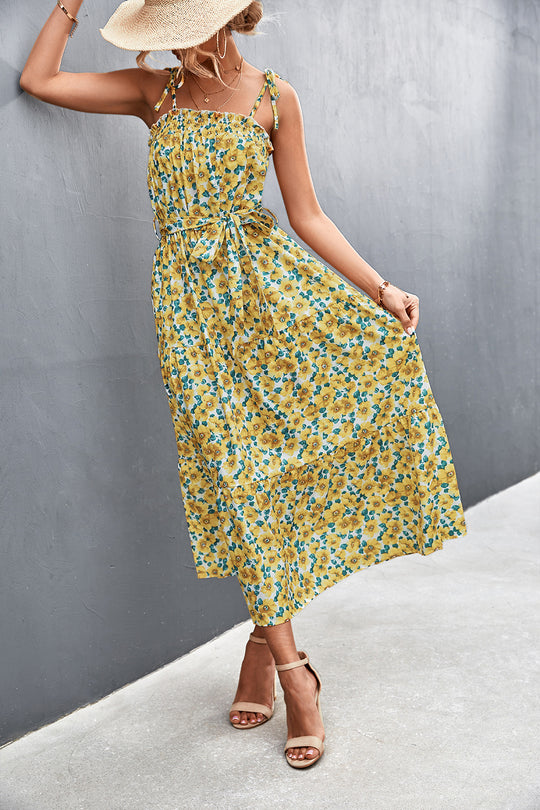 Damen Midikleid mit zartem Floral-Print und Rüschendetails EB