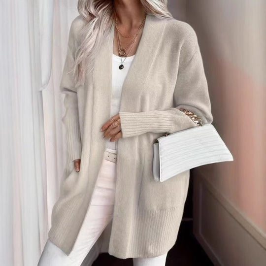 Damen lässige Strickjacke mit offenem Schnitt und Seitentaschen EB