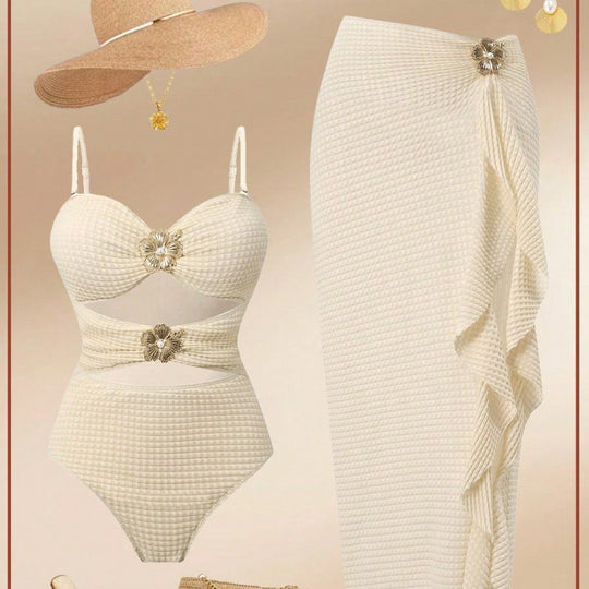 Damen Eleganter Einteiler Badeanzug mit modischem Rock EB