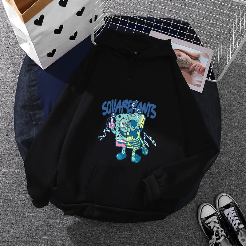 Damen nan weicher Oversize-Kapuzenpullover mit kawaii Pilzfrosch-Print, Kängurutasche und gerippten Bündchen EB