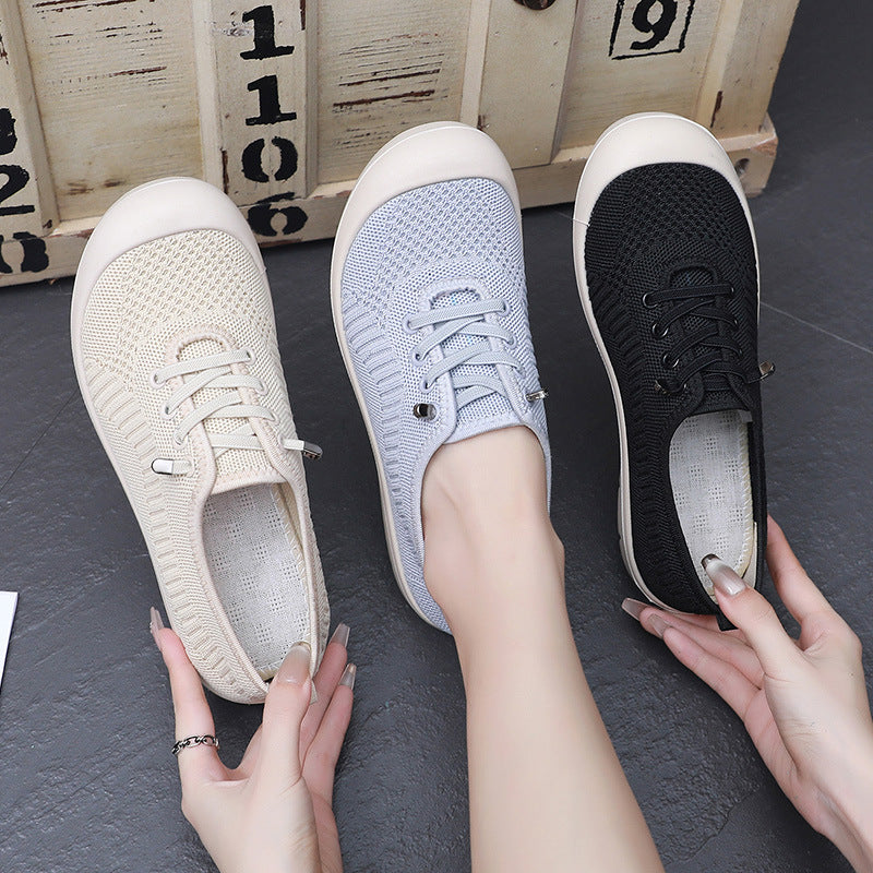 Damen Leichte und atmungsaktive Schnür-Sneaker aus elastischem Strickmaterial EB