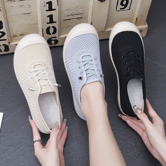 Damen Leichte und atmungsaktive Schnür-Sneaker aus elastischem Strickmaterial EB