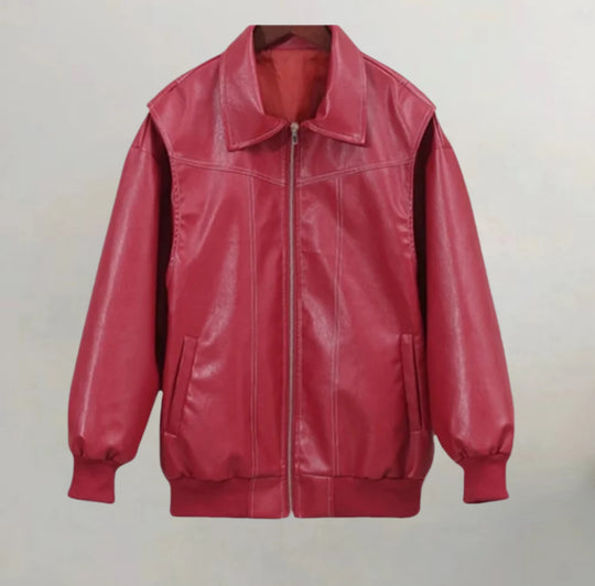 Damen Kunstlederjacke mit praktischen Taschen und elastischem Bund EB