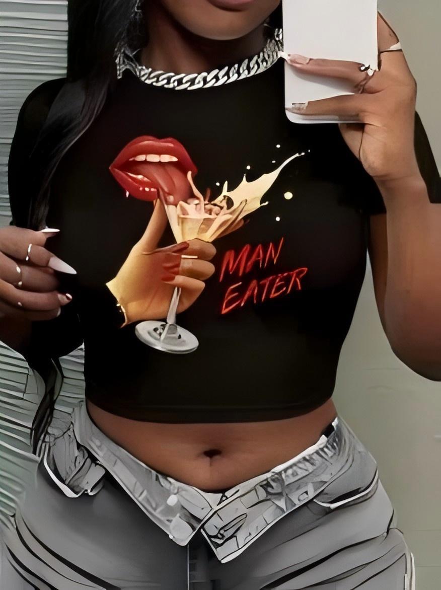 Damen Crop-Top mit künstlerischem Statement-Druck EB